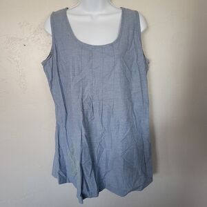 Woolrich Blue Denim Tank Top Floral Print Plates Scoop Neck Women's Medium Shirt